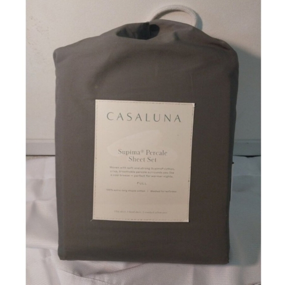 Casaluna Supima Cotton Percale Dark Gray Grey  Color Full Sheet Set NWT - Picture 10 of 11